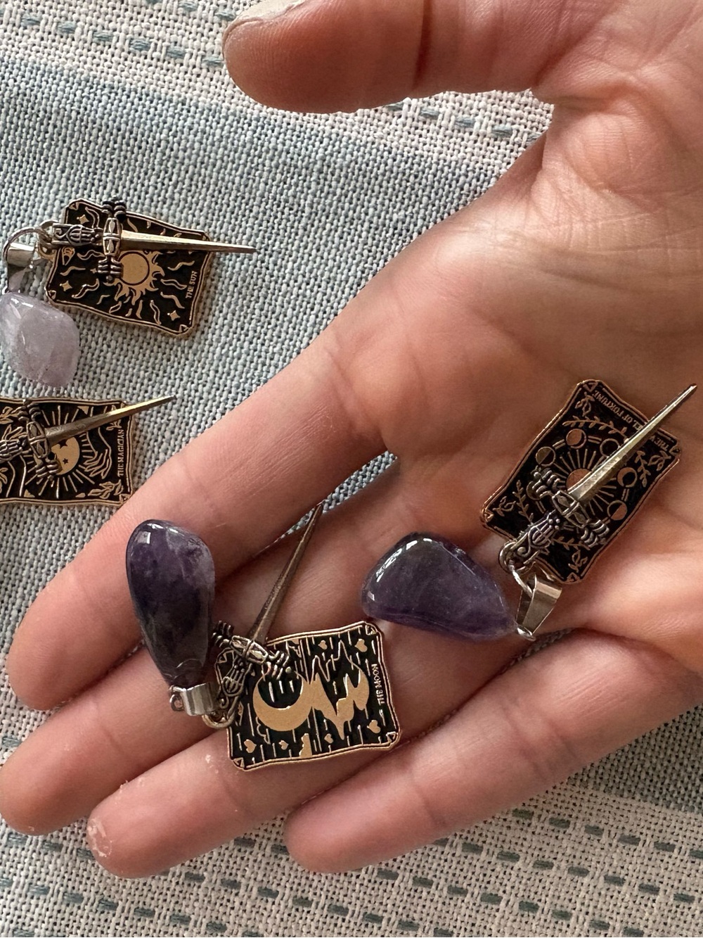 Set of four Amethyst Teardrop Tarot Charms with daggers - Picture 3 of 3